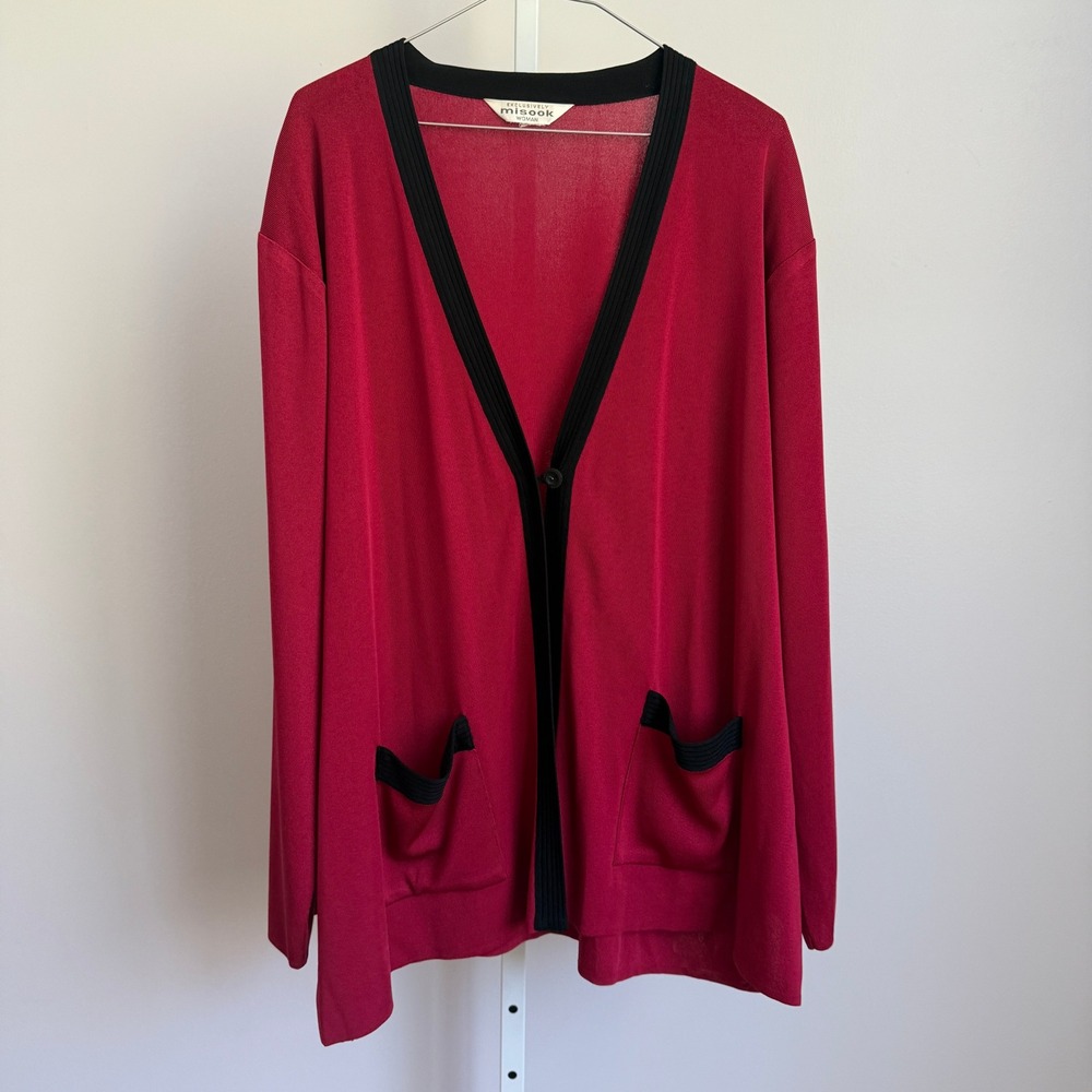 Misook Cardigan Sweater size XL Knit Pockets‎ Long Sleeve Career Casual Red